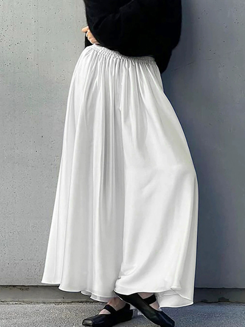 Forever 21 White Satin Draped Flared High Waist Maxi Skirt Spring